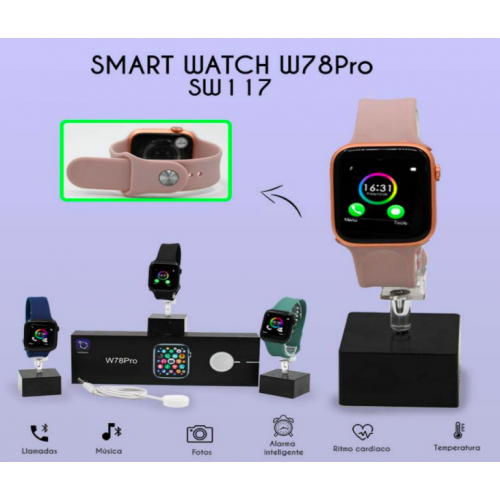 Smart watch W78Pro reloj inteligente con funciones inteligentes, carga inalámbrica de 1.75" SW117