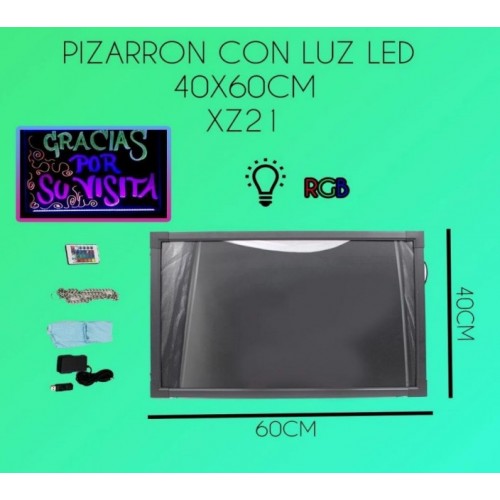 Pizarron Led Neon,Borrable para Anuncios Promociones,DE 40*60CM,CON:enchufe,control remoto,receptor XZ21