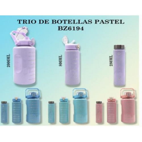 Trios de Botella de agua de 2000ml+ 800ml+280ml,con pegatinas normal+3D BZ6194