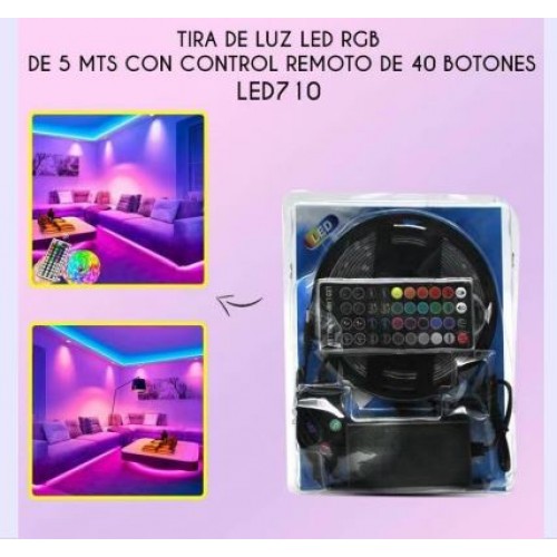 Tiras de luz LED RGB de 5 M, con control Remoto LED710